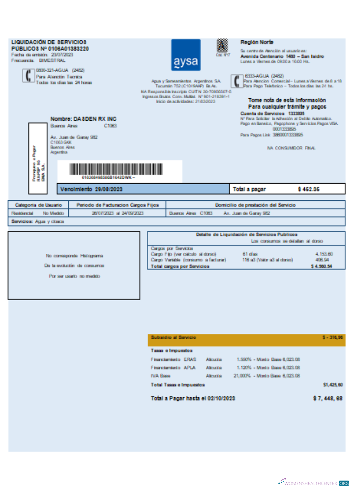 Download Argentina water business utility bill SCR Photoshop template